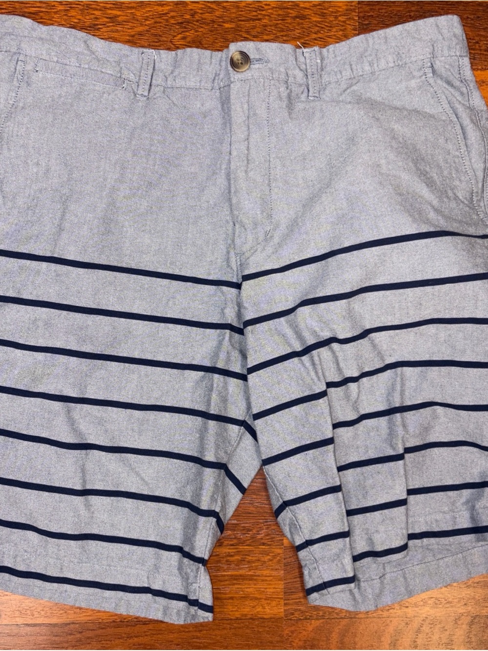 Merona Mens Grey Blue Stripe 100% Cotton Bermuda Shorts Sz 34